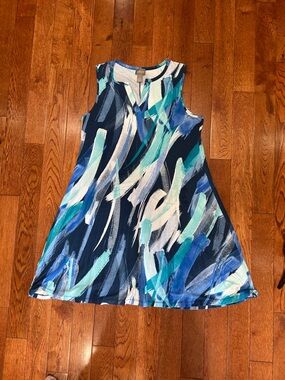 Chico's Navy, Teal & White Abstract Sleeveless Swing Dress